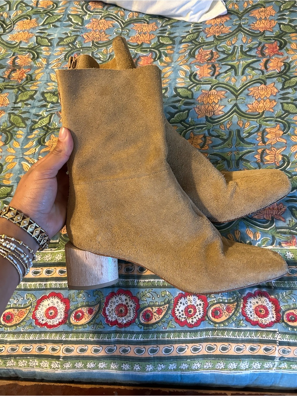 Coclico Beige Suede Ankle Boots with Block Heel - Picture 4 of 7